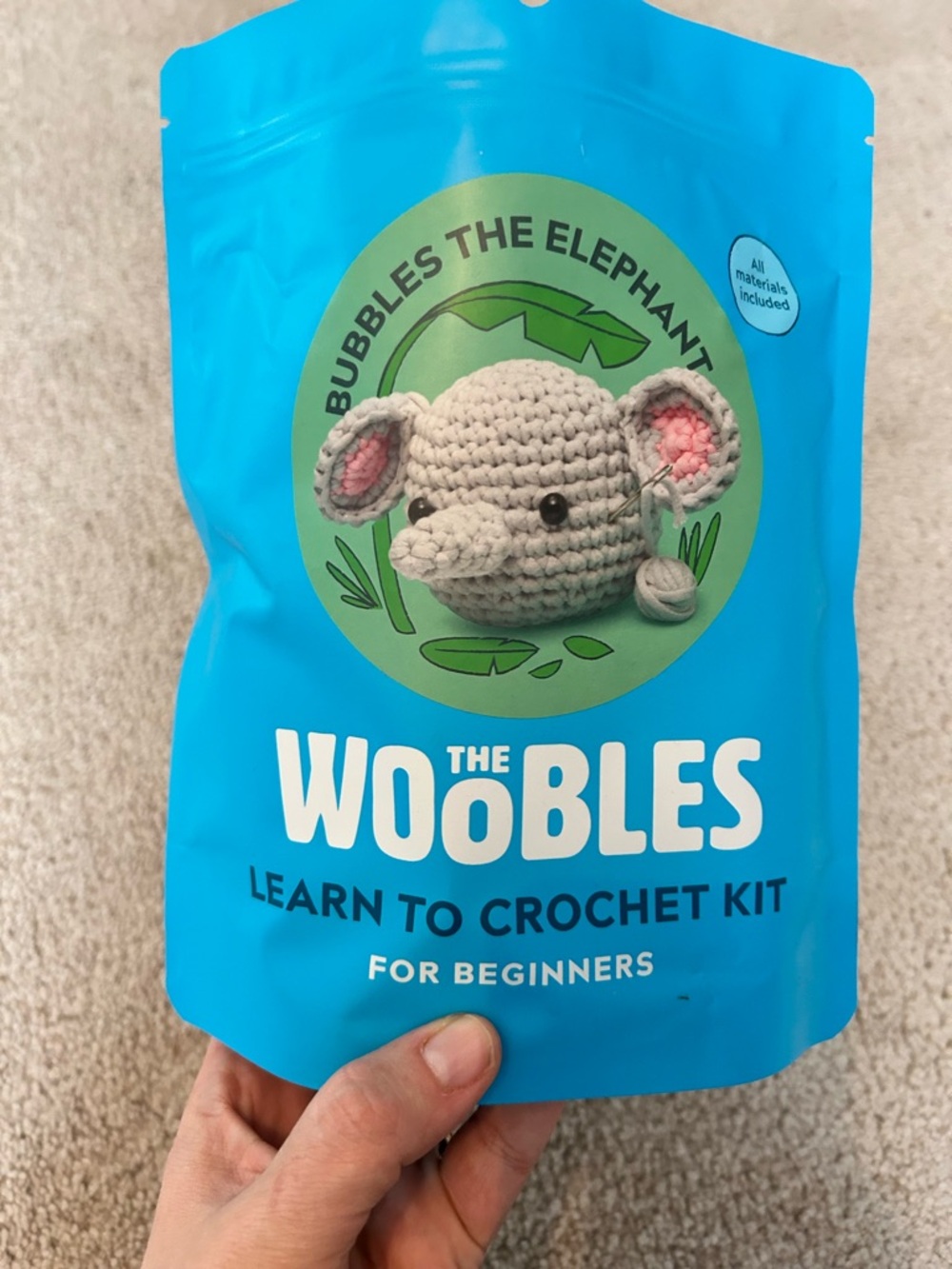 The Woobles Bubbles the Elephant Crochet Kit - Blue